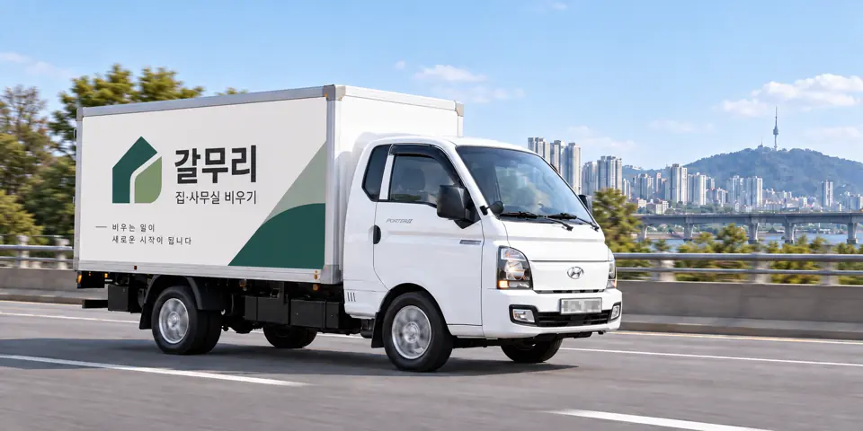 갈무리 작업 차량을 담은 그림 · 학익1동 유품정리